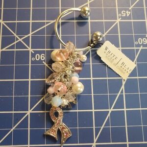 White House Black Market Silver Tone BREAST CANCER AWARENESS KEYCHAIN